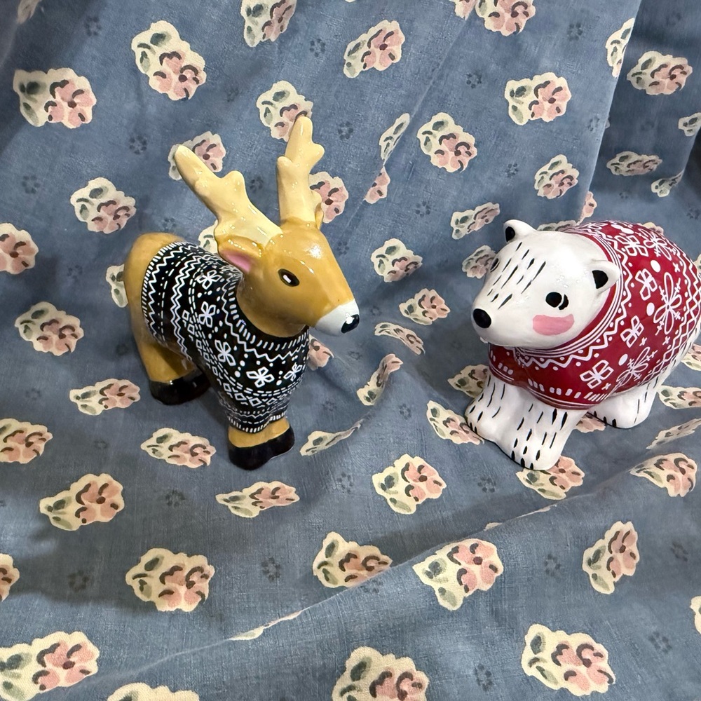 Ceramic Reindeer and Polar Bear Figurines bundle